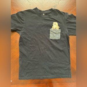 DAT.CLOTHING Black Short Sleeve Tee with Cartoon Design SIZE M